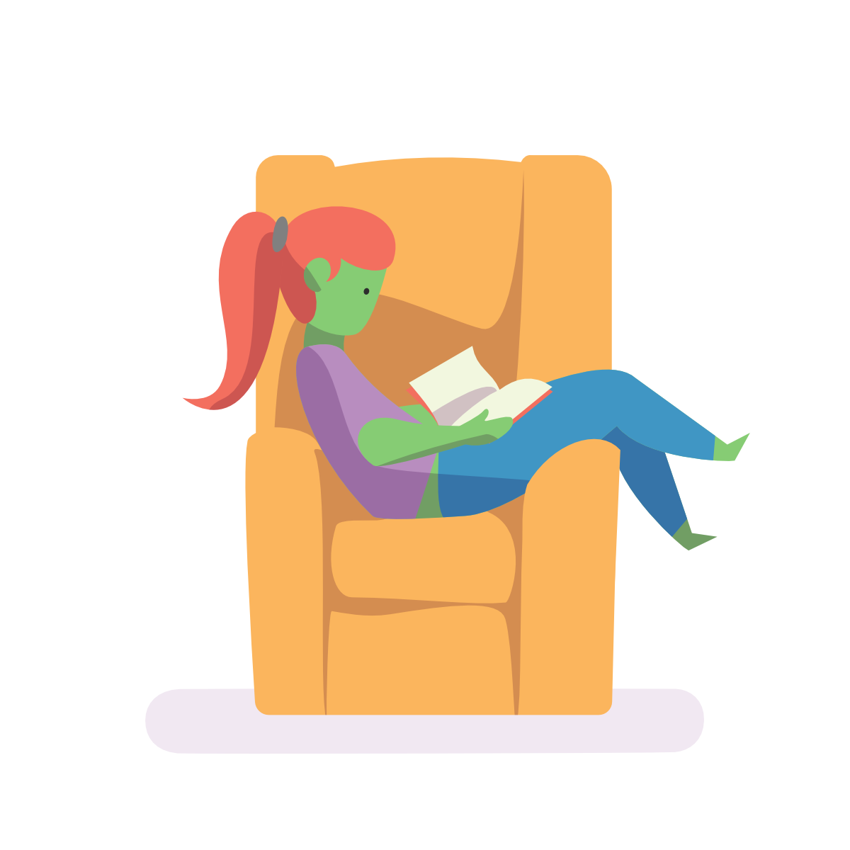 Dibujo de una mujer sentada en un sofá leyendo.